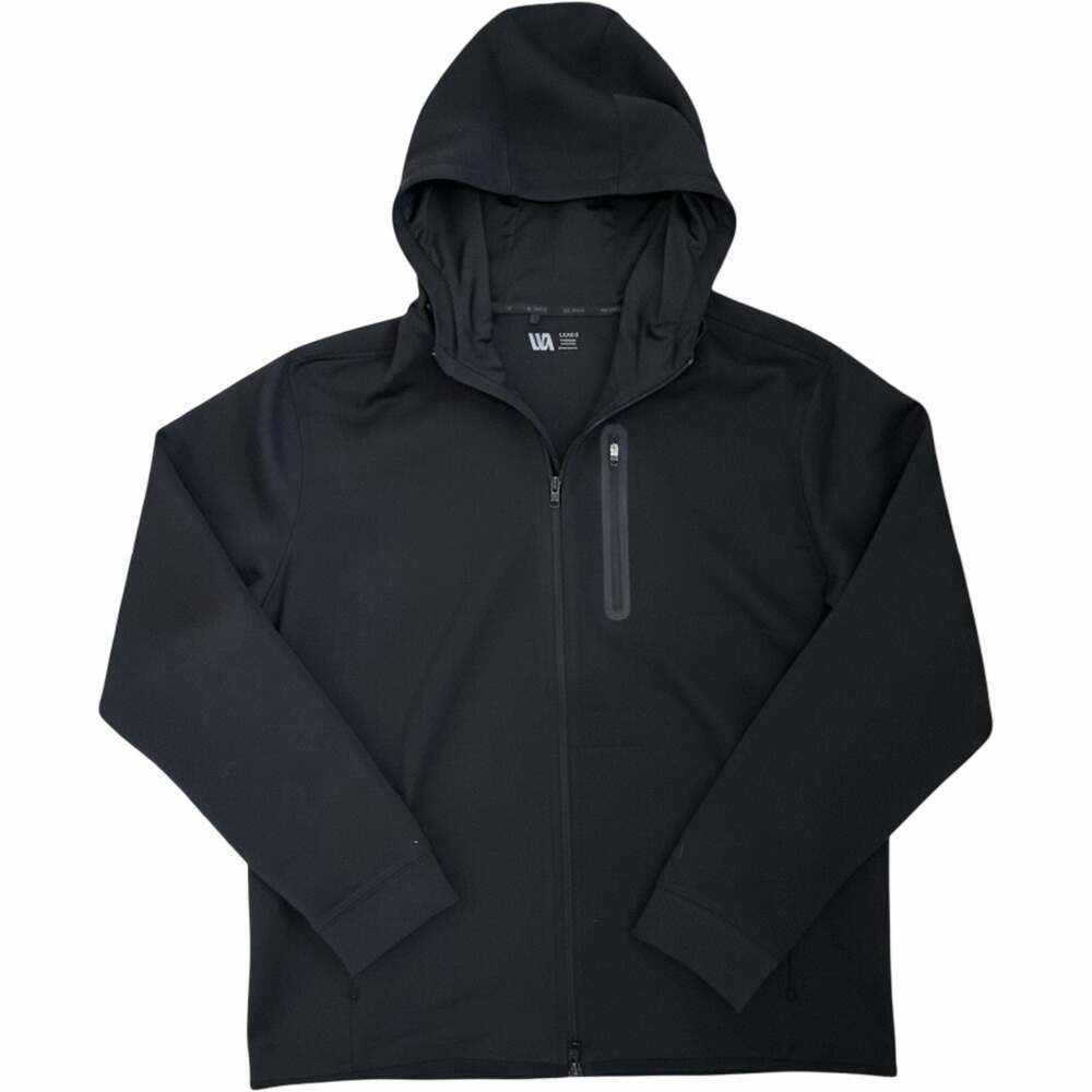 VRST Men's Full Zip Fleece Hoodie with Chest Pocket Black Large